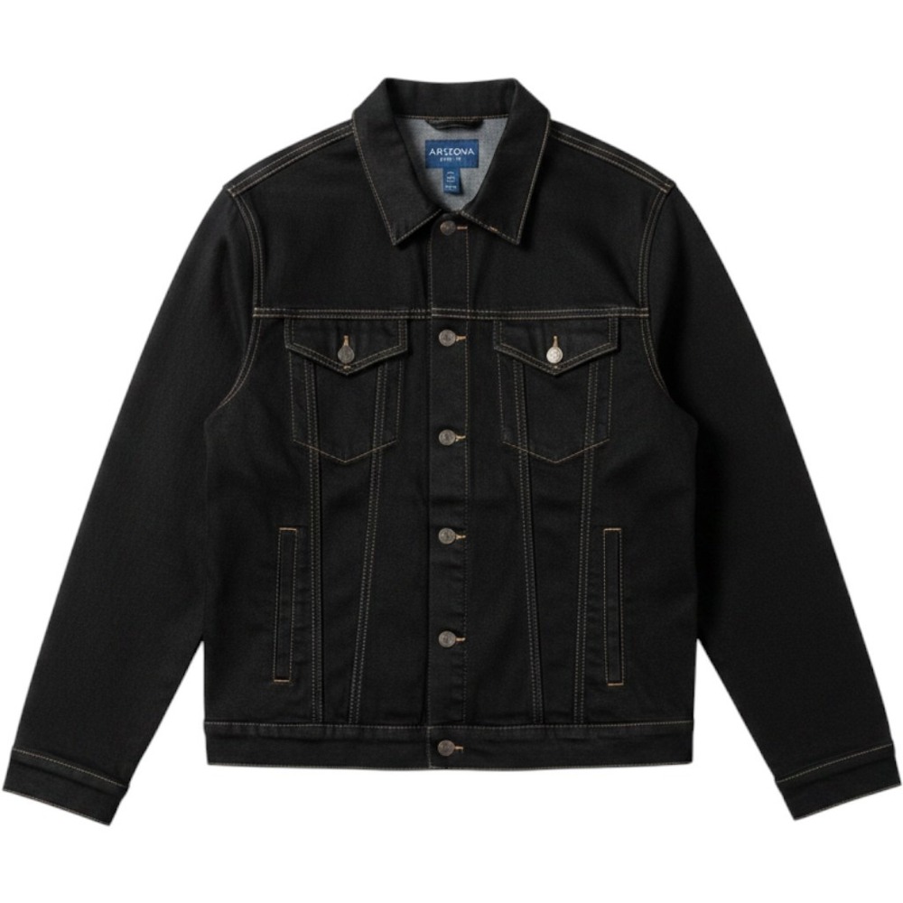 Arizona Jean Co Mens Black Denim Trucker Jacket Advance Flex 360 XXL Dark Wash